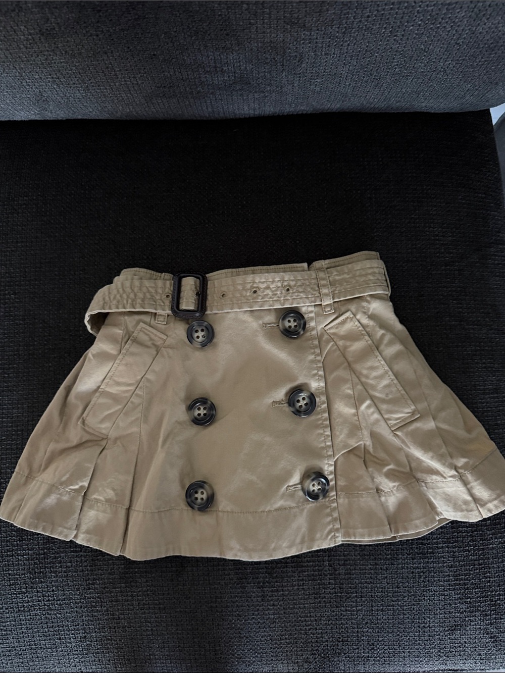 Burberry Khaki Double-Breasted Pleated Mini Skirt with Belt